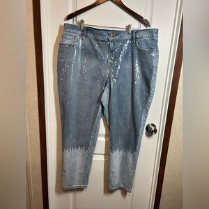 Lane Bryant Sequin Embellished Blue Jeans Boyfriend Mid-Rise - Size 18